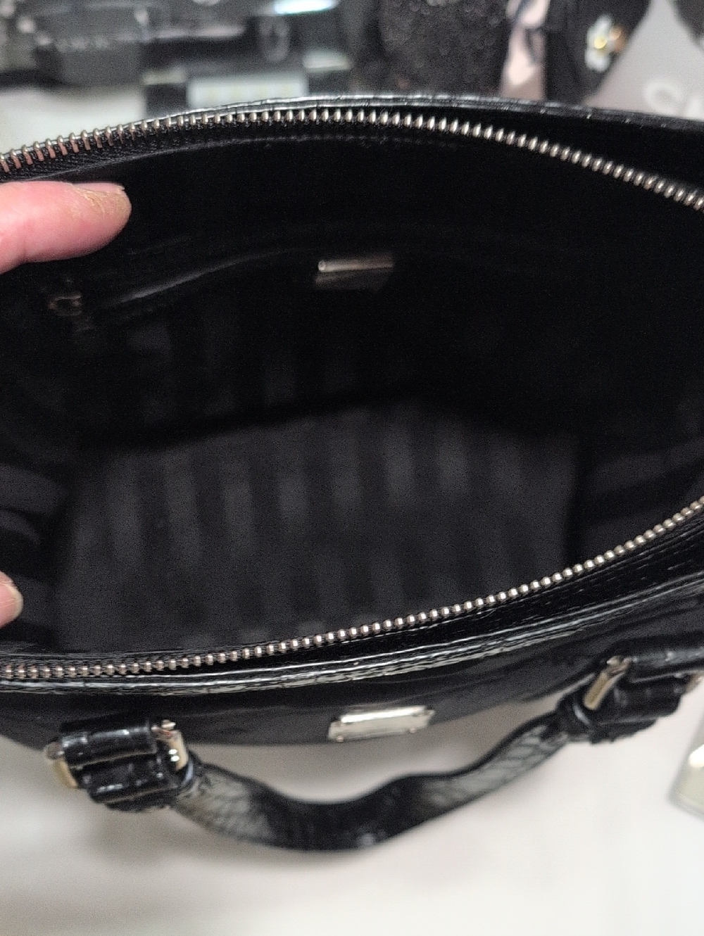 MCM Black Nylon Signature Monogram & Patent Leather Croc Embossed Trim Tote NEW - Picture 13 of 17